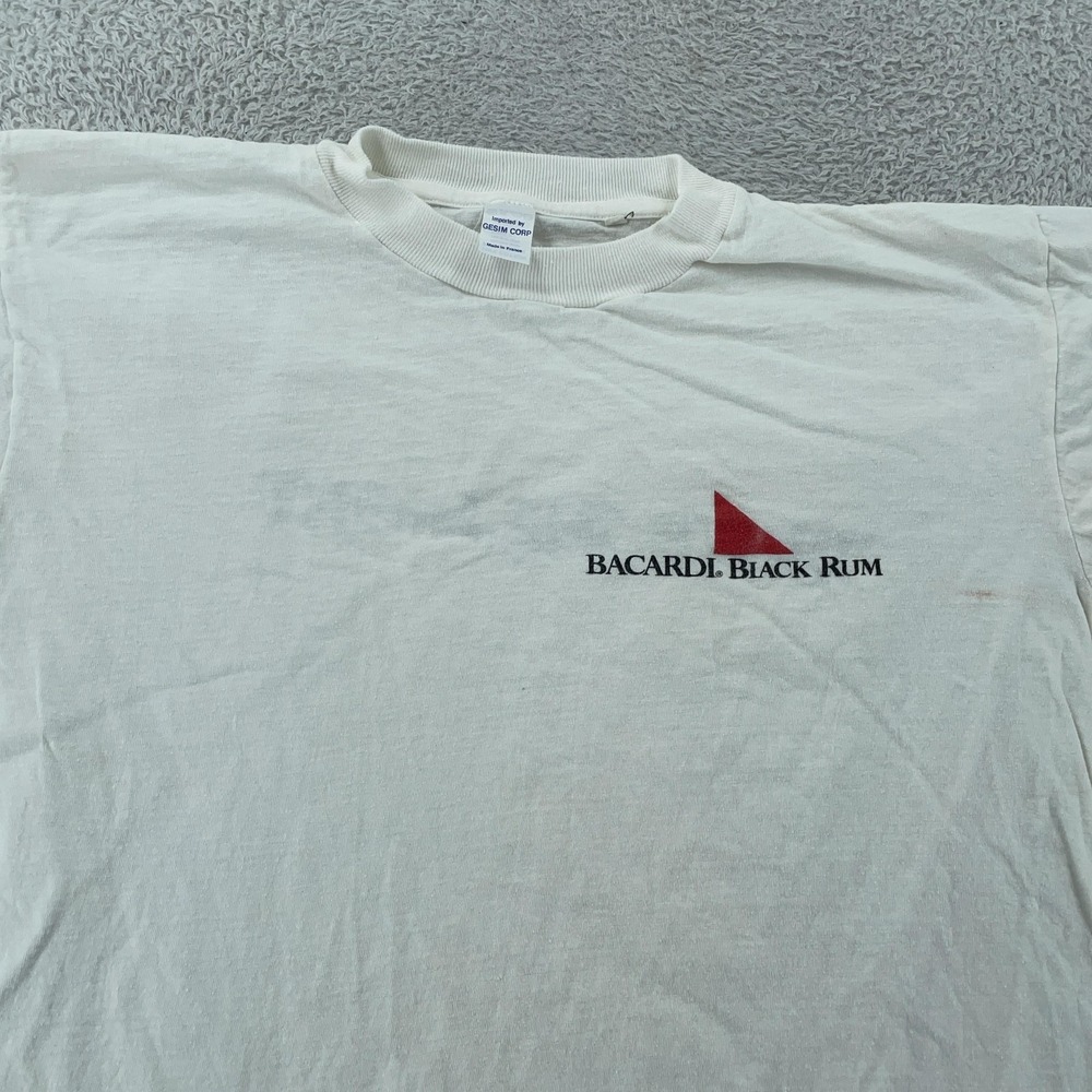 Vintage Bacardi Black Rum Shirt Mens‎ Medium Made in France Taste The Night 90s